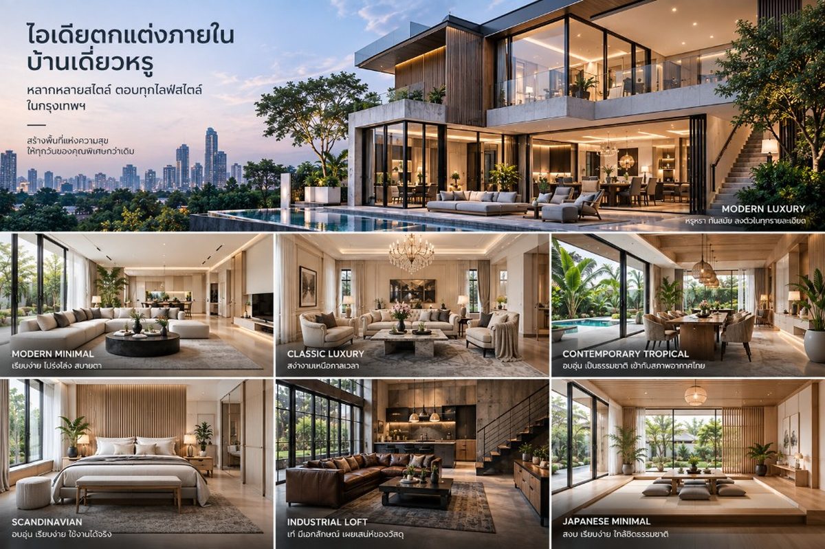 ไอเดียตกแต่งภายในบ้านเดี่ยวหรู หลากหลายสไตล์ ตอบทุกไลฟ์สไตล์ ในกรุงเทพฯ